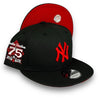 Yankees 75th New Era 9FIFTY Black Snapback Hat Red UV