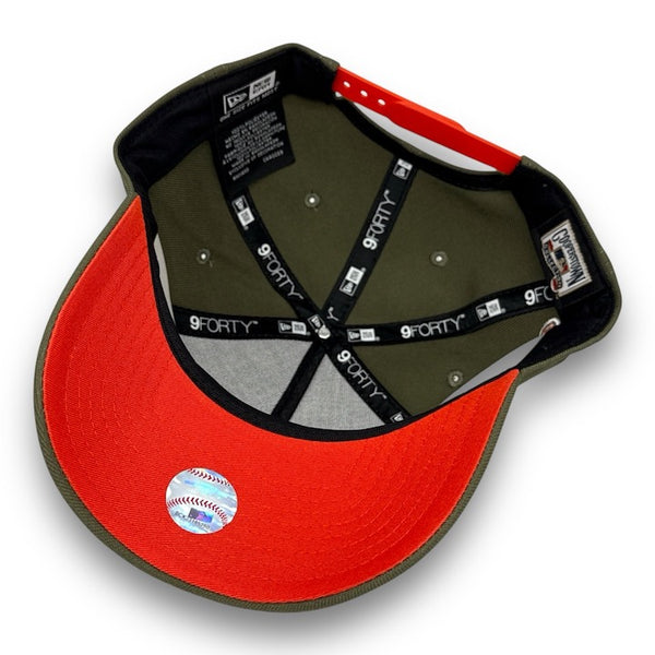 Yankees 96 WS New Era 9FORTY AF Olive Green Snapback Hat Orange UV