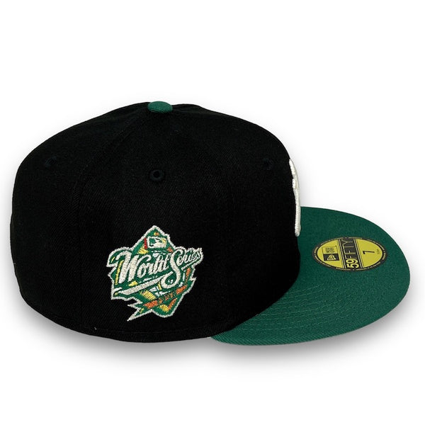 Yankees 98 WS 59FIFTY New Era Black & Emerald Green Fitted Hat Gray Bottom