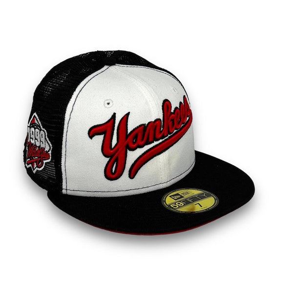 Yankees 99 WS 59FIFTY Trucker New Era White & Black Fitted Hat Red Bottom