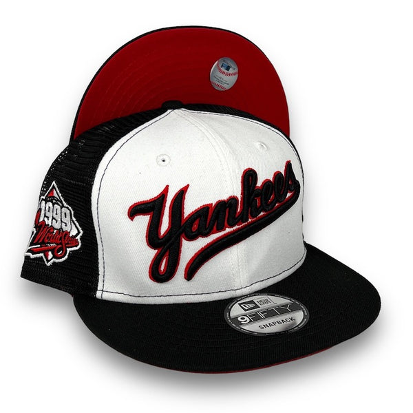 Yankees 99 WS 9FIFTY New Era White & Black Trucker Snapback Hat Red Bottom