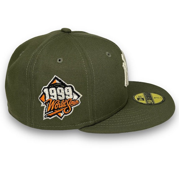 Yankees 99 WS New Era 59FIFTY J5 Olive Hat Snow Grey Botton