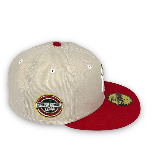 BHM Yankees 59FIFTY New Era Stone & Red Fitted Hat Grey Bottom