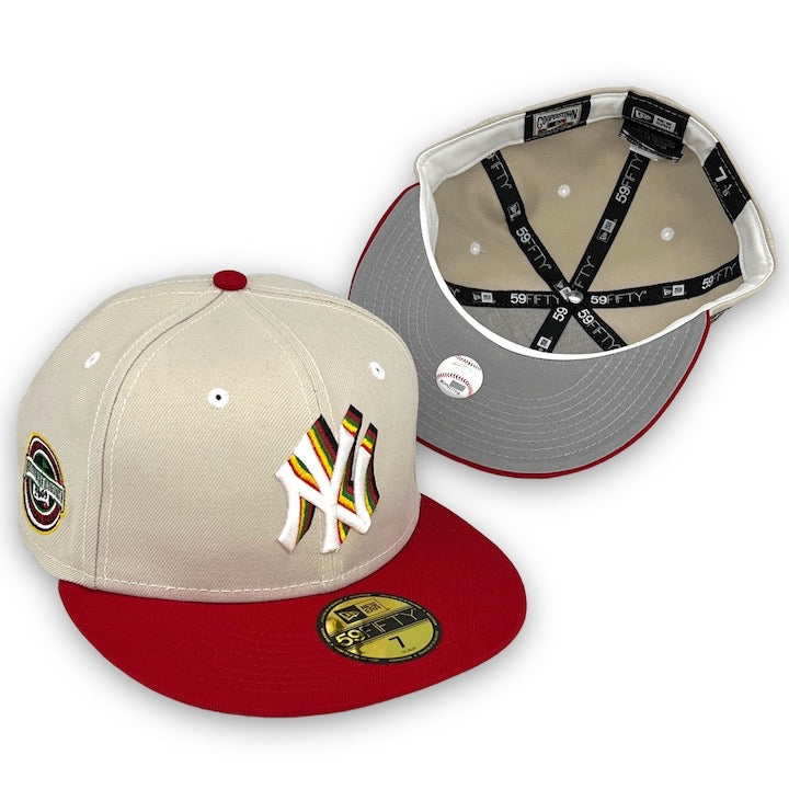 BHM Yankees 59FIFTY New Era Stone & Red Fitted Hat Grey Bottom