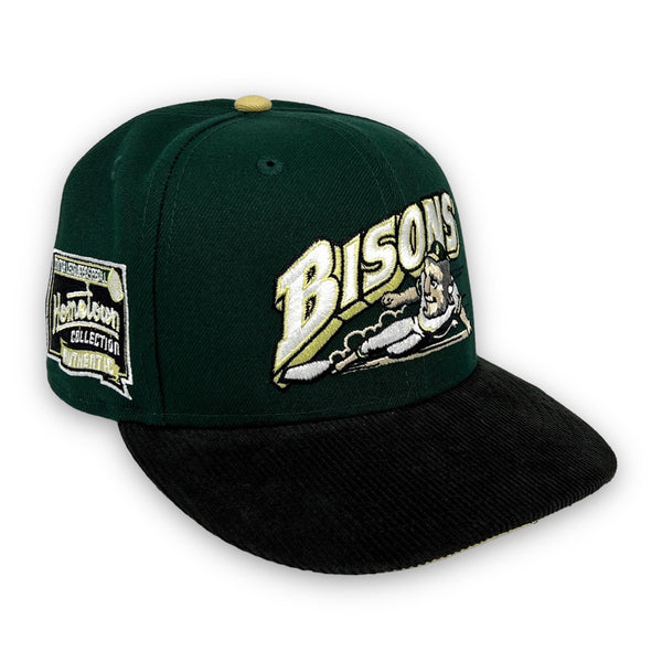 Bisons New Era 59FIFTY Dark Green & Black Corduroy Hat Vegas Gold Bottom