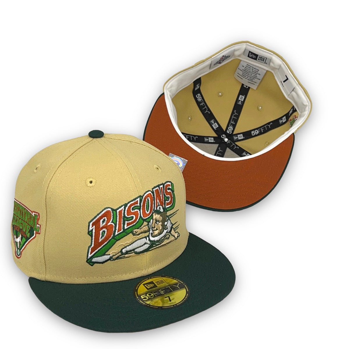 Vegas Gold Buffalo Bison Olive Green Visor Gray Bottom International League Side Patch New Era 59FIFTY Fitted 7 3/4