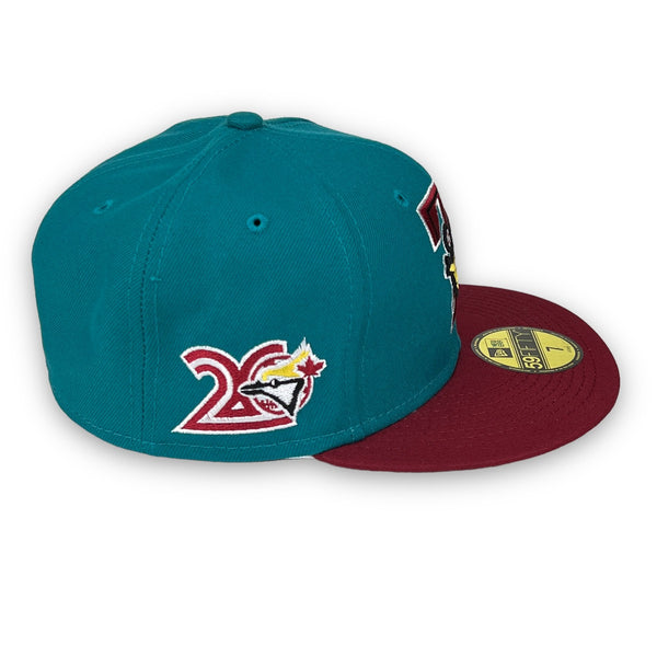 Blue Jays 20th Anni. New Era 59FIFTY Aqua & Cardinal Hat Grey Bottom