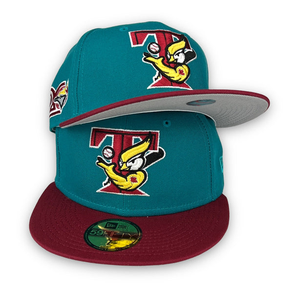 Blue Jays 20th Anni. New Era 59FIFTY Aqua & Cardinal Hat Grey Bottom