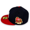 Braves 57 WS New Era 59FIFTY Navy & Red Fitted Hat Green Bottom