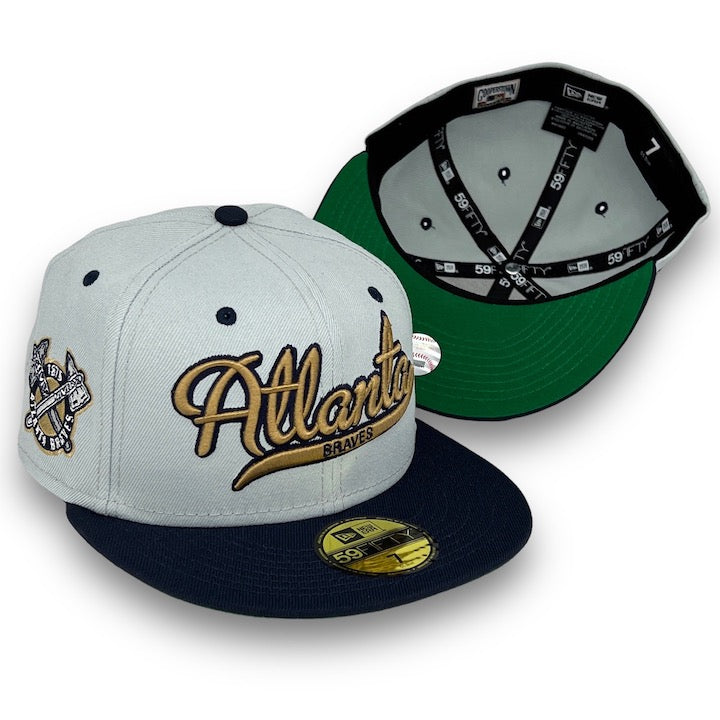 Braves 76 59FIFTY Snow Gray & Light Navy Snapback Hat Kelly Green Bott –  USA CAP KING