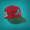 Braves JR 50th New Era 59FIFTY Pinot Red & Pine Green Hat Lava Teal Bottom