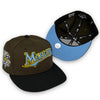 Calligraphy Pack Marlins 59FIFTY New Era Walnut & Black Green Fitted Hat Sky Blue Bottom