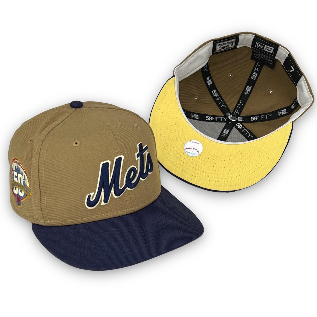 Calligraphy Pack Mets 59FIFTY New Era Khaki & Light Navy Fitted Hat Soft Yellow Bottom