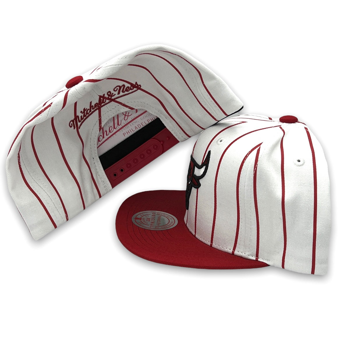 Mitchell & Ness Chicago Bulls Snapback Hat Adjustable Cap -  Black/Red/White/Side Patches