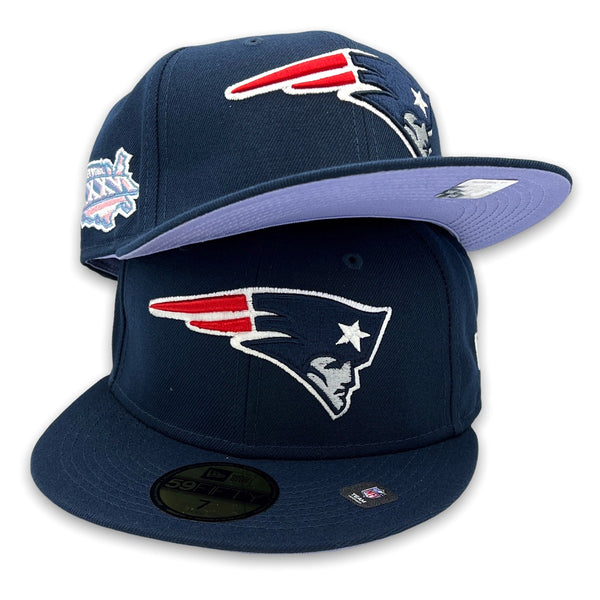 Color Guts Patriots New Era 59FIFTY Ocean Blue Hat Lavender Bottom
