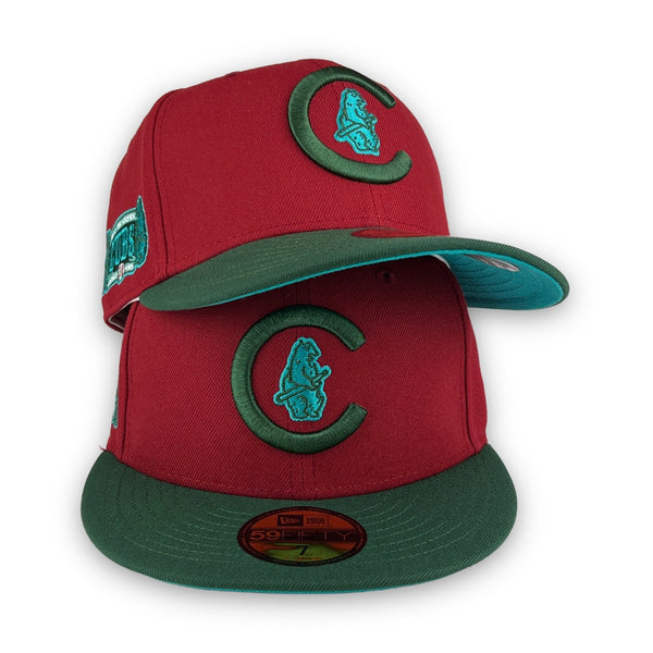 Cubs WSG New Era 59FIFTY Pinot Red & Pine Green Hat Lava Teal Bottom