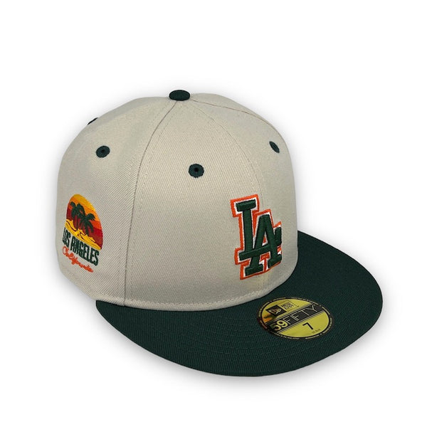 Dodgers 59FIFTY New Era Stone & DK Green Fitted Hat Green Bottom