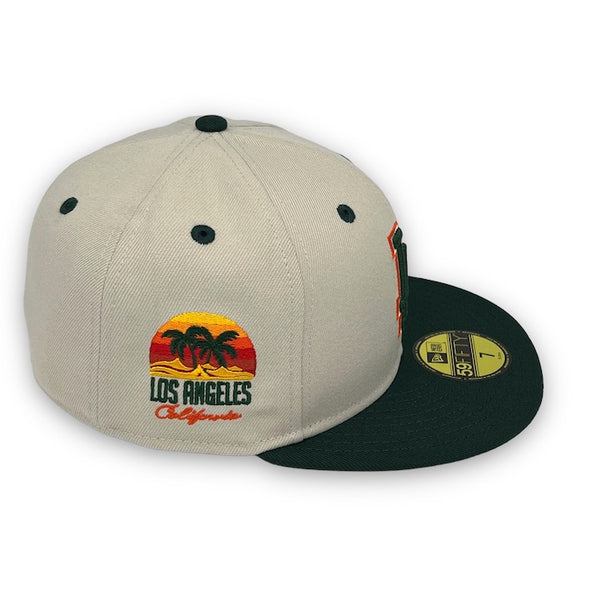 Dodgers 59FIFTY New Era Stone & DK Green Fitted Hat Green Bottom