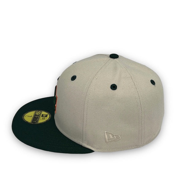 Dodgers 59FIFTY New Era Stone & DK Green Fitted Hat Green Bottom