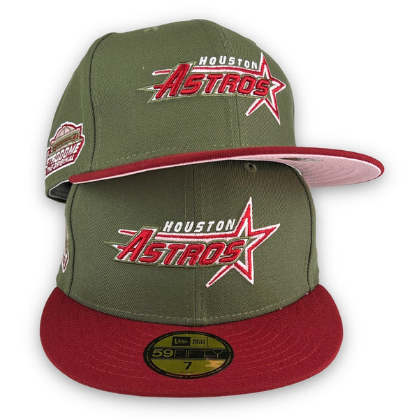Astros 59FIFTY New Era Olive & Cardinal Fitted Hat Pink Bottom