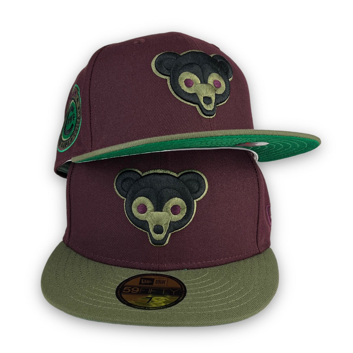 Cubs 59FIFTY New Era Maroon & Olive Fitted Hat Green Bottom