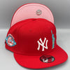 NY Yankees 100th Anniversary & Liberty New Era Red Snapback Hat Pink Bottom