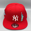 NY Yankees 100th Anniversary & Liberty New Era Red Snapback Hat Pink Bottom