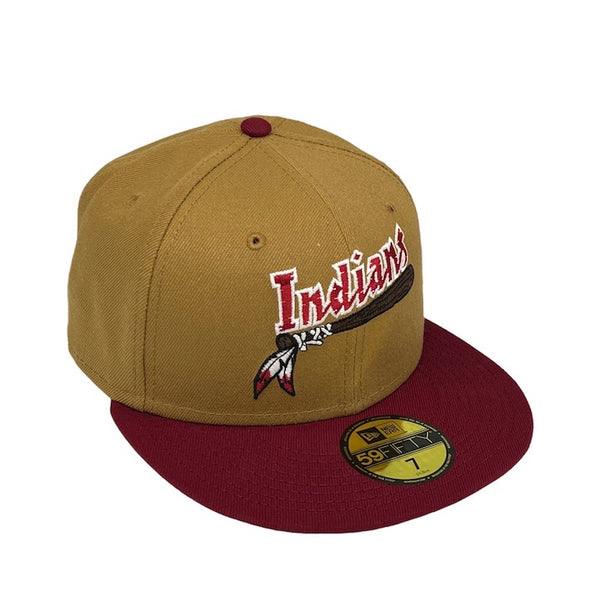 Kinston Indians New Era 59FIFTY New Era Wheat & Cardinal Red Fitted Hat Grey Bottom
