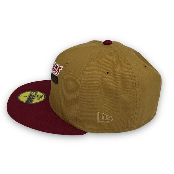 Kinston Indians New Era 59FIFTY New Era Wheat & Cardinal Red Fitted Hat Grey Bottom