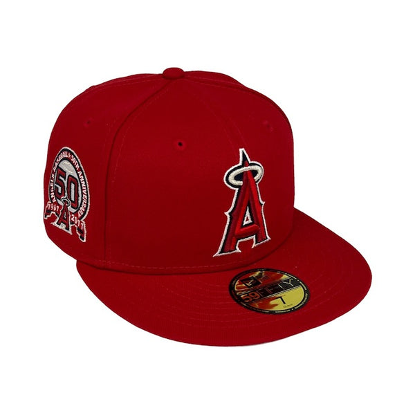 LA Angels 50th Anniversary 59FIFTY New Era Red Fitted Hat Gray Bottom