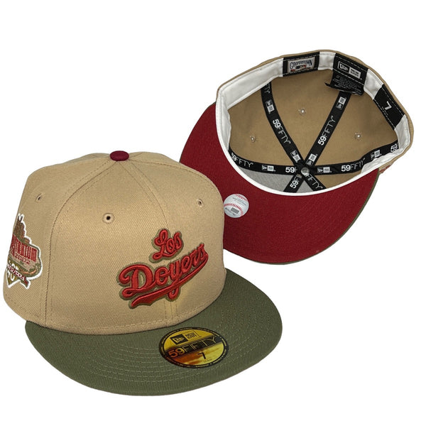 Los Doyers Dodgers New Era 59FIFTY Camel & Olive Fitted Hat H Red Bottom