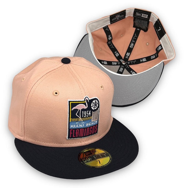Miami Beach Flamingos New Era 59FIFTY New Era Blush & Light Navy Fitted Hat Grey Bottom