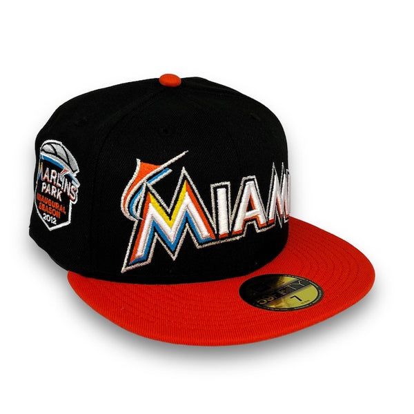 Miami Marlins 2012 IS. New Era 59FIFTY Black & Orange Hat Gray Botton