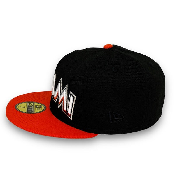 Miami Marlins 2012 IS. New Era 59FIFTY Black & Orange Hat Gray Botton