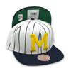 Michigan Wolverines Retro Pinstripe NCAA Mitchell&Ness White & Navy Snapback Hat