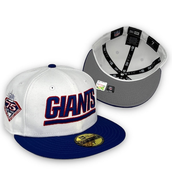 NY Giants 75th Anni. 59FIFTY New Era White & Blue Fitted Hat Grey Bott –  USA CAP KING