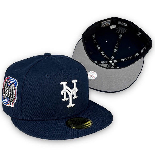 NY Mets 00 Subway Series New Era 59FIFTY Light Navy Fitted Hat Gray Bottom