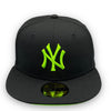 NY Yankees 1999 World Series New Era 59FIFTY Black Fitted Hat Neon Green Bottom