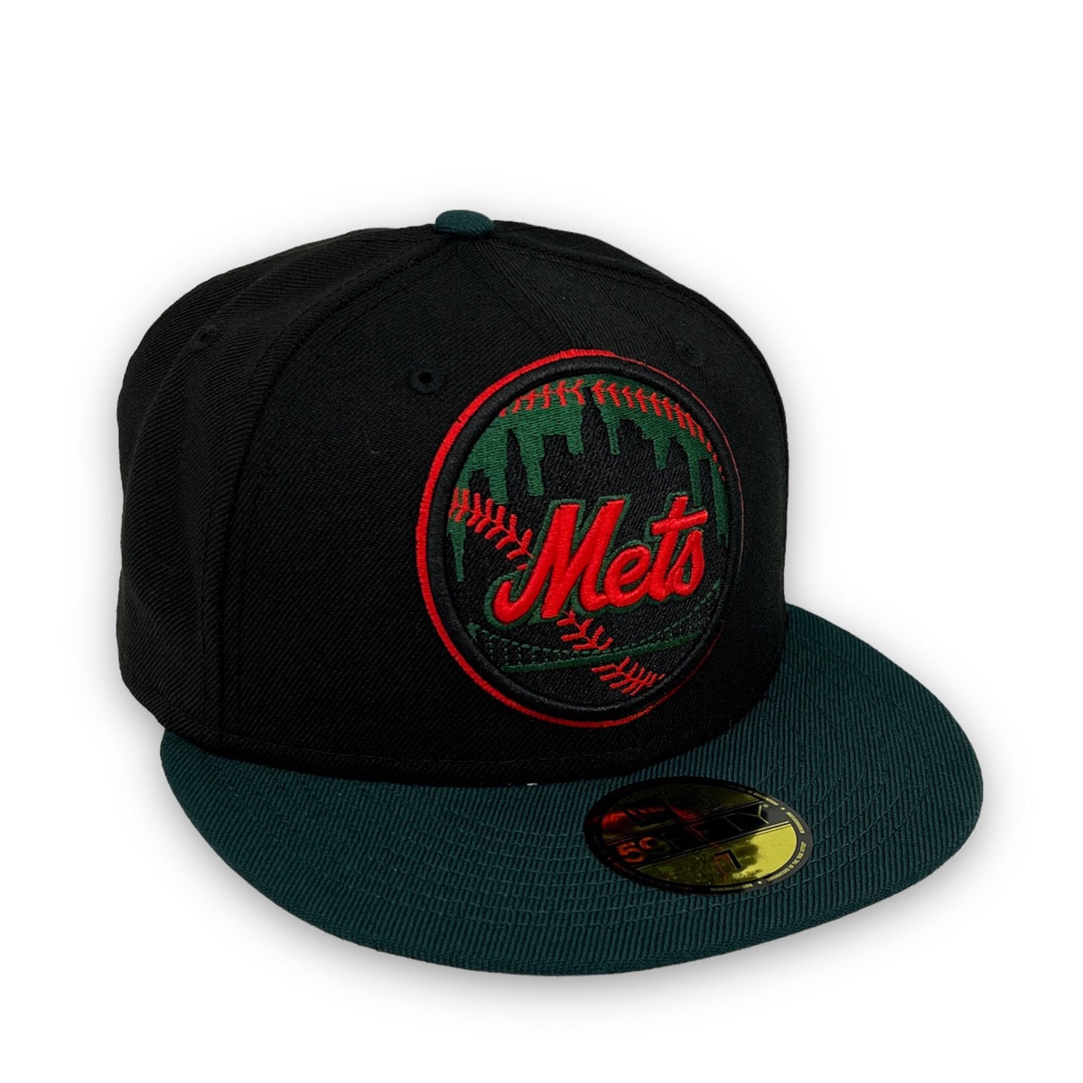 New York Mets Basic 59FIFTY Black & Dark Green Hat Gray Bottom