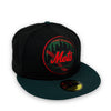 New York Mets Basic 59FIFTY Black & Dark Green Hat Gray Bottom