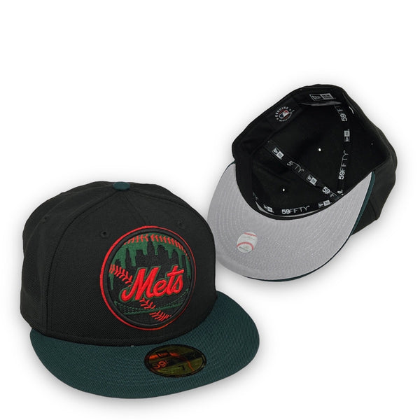 New York Mets Basic 59FIFTY Black & Dark Green Hat Gray Bottom