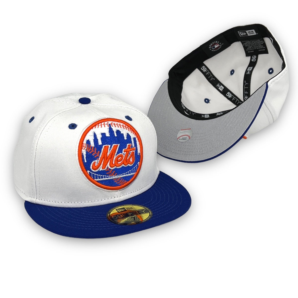 New York Mets Mr. Met New Era 59FIFTY Orange & Royal Blue Hat Gray Bottom