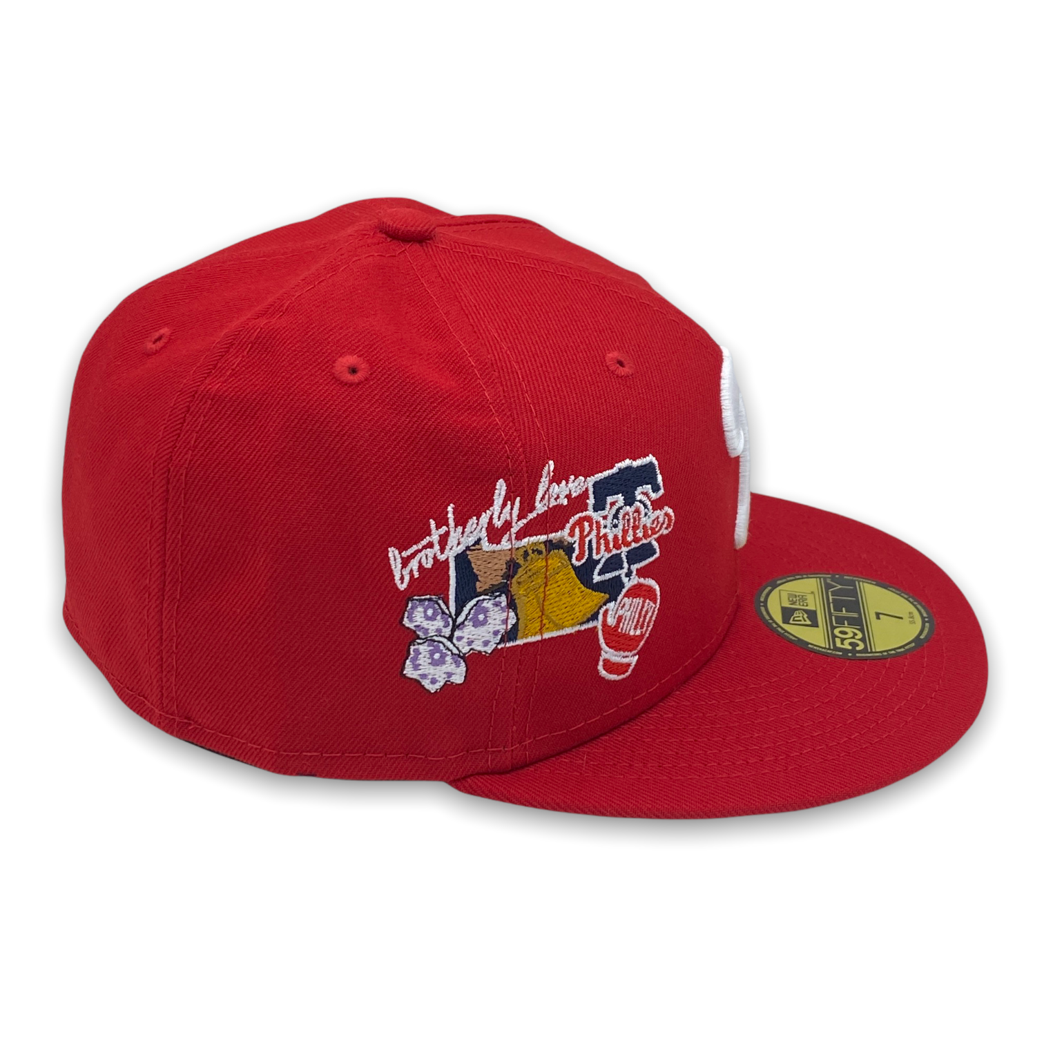 New Era Philadelphia Phillies Red Side Patch 59FIFTY Fitted Hat, Red, POLYESTER, Size 7 5/8, Rally House