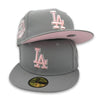 Pink Glazed Coll. Dodgers New Era 59FIFTY Gray Hat Pink Bottom