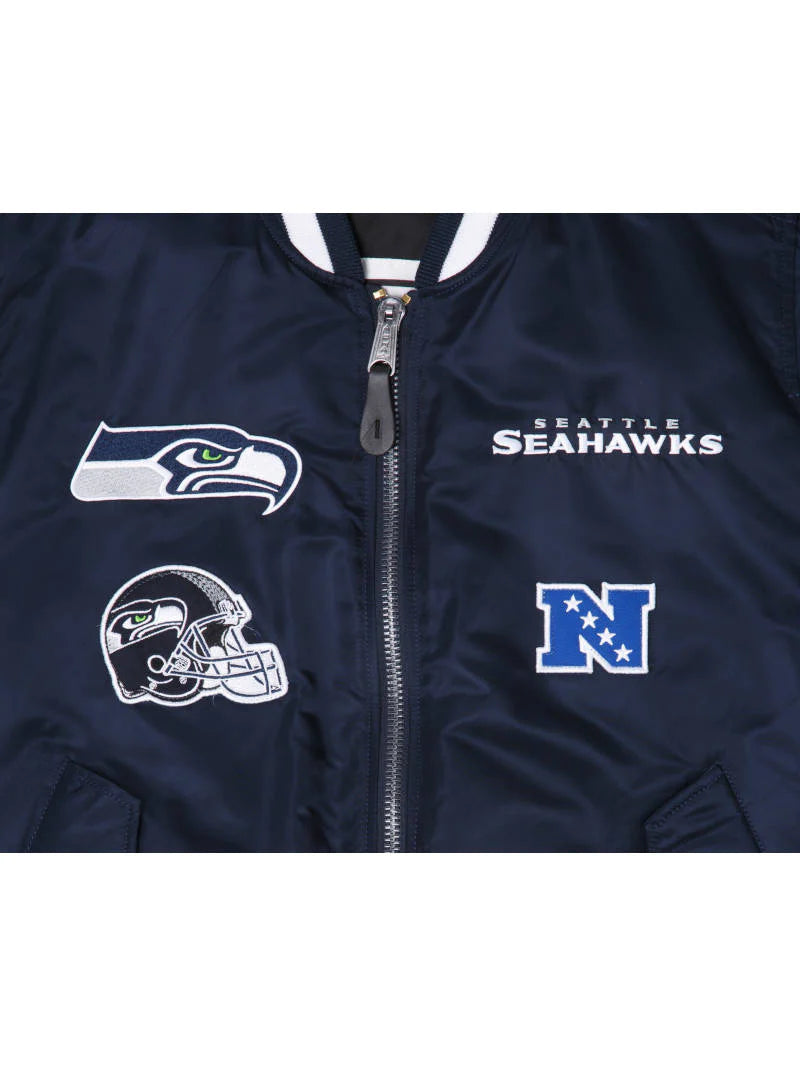 Seattle Seahawks Mitchell & Ness Seattle Seahawks Heavyweight Satin Jacket  - Navy