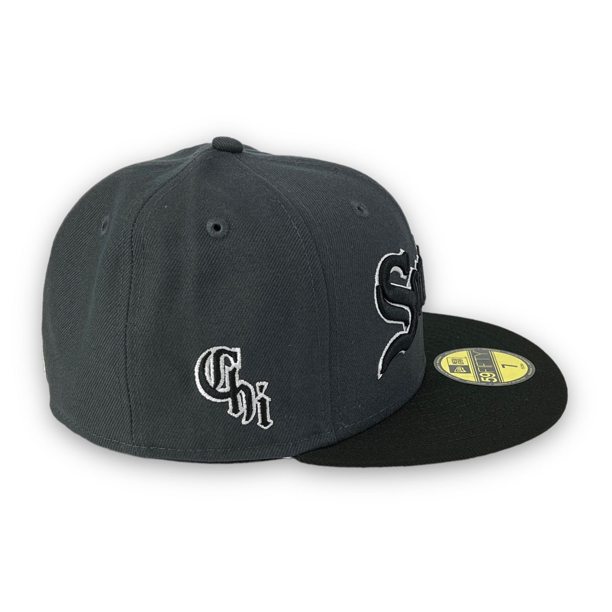Southside White Sox. New Era 59FIFTY Graphite & Black Hat Silver