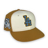Street Rules Dodgers 59FIFTY New Era Tan & Off White Fitted Hat Sky Blue Bottom
