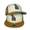 Street Rules Dodgers 59FIFTY New Era Tan & Off White Fitted Hat Sky Blue Bottom