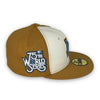 Street Rules Dodgers 59FIFTY New Era Tan & Off White Fitted Hat Sky Blue Bottom