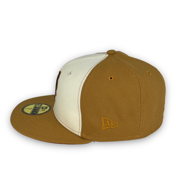 Street Rules Mets 59FIFTY New Era Tan & Off White Fitted Hat Rust Orange Bottom